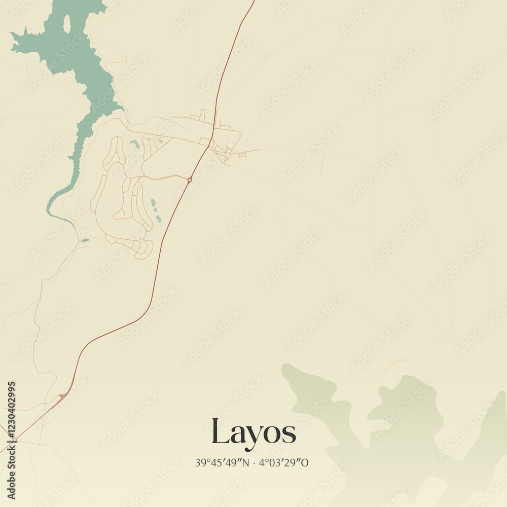 Fototapeta premium Retro Spanish map of Layos, Castilla-La Mancha. Vintage street map.
