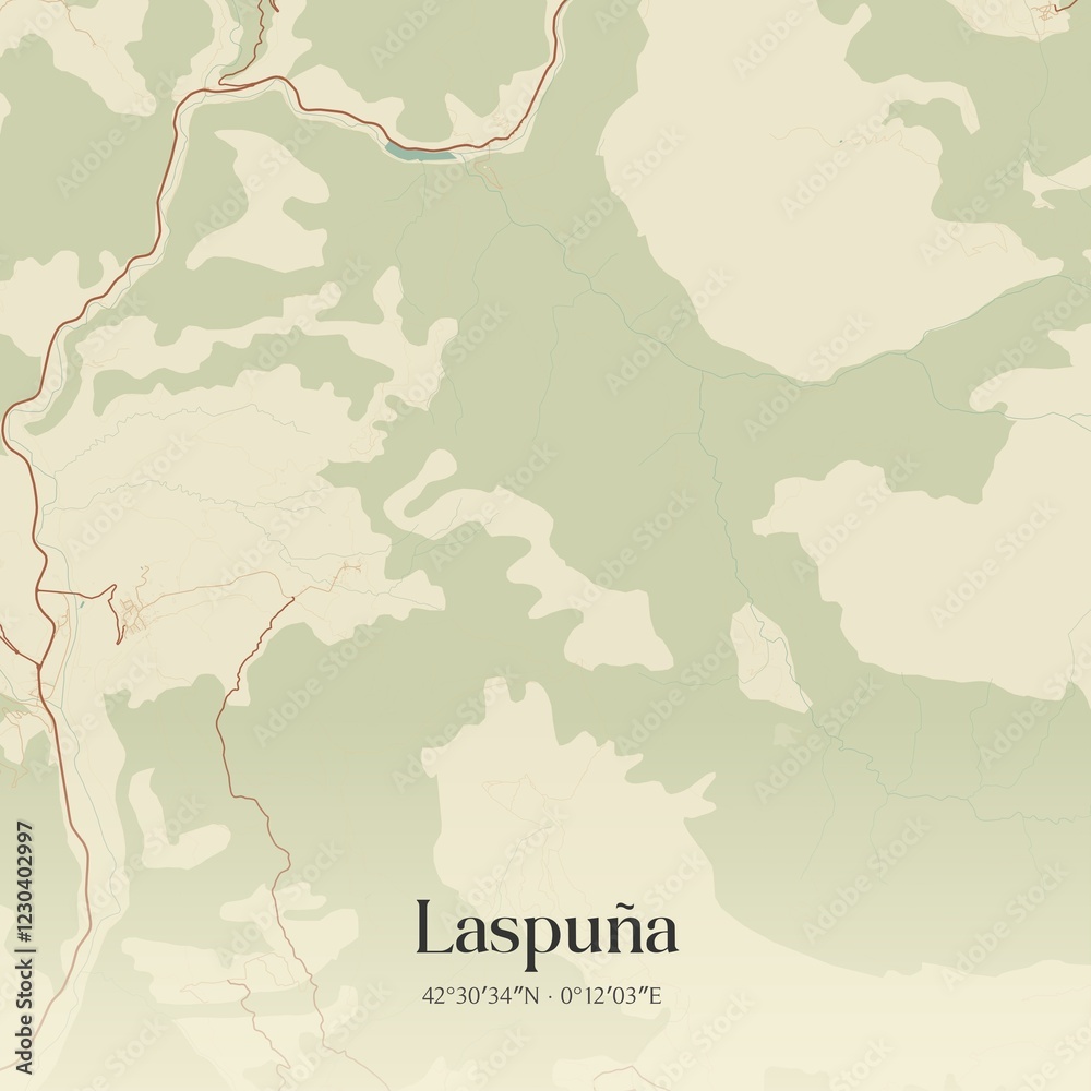 Obraz premium Retro Spanish map of Laspu�a, Arag�n. Vintage street map.