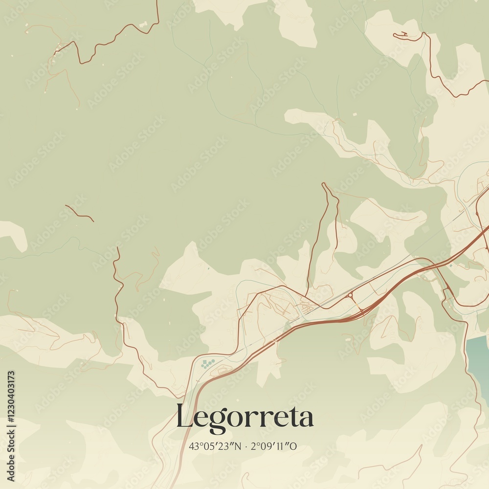 Fototapeta premium Retro Spanish map of Legorreta, Pa�s Vasco. Vintage street map.
