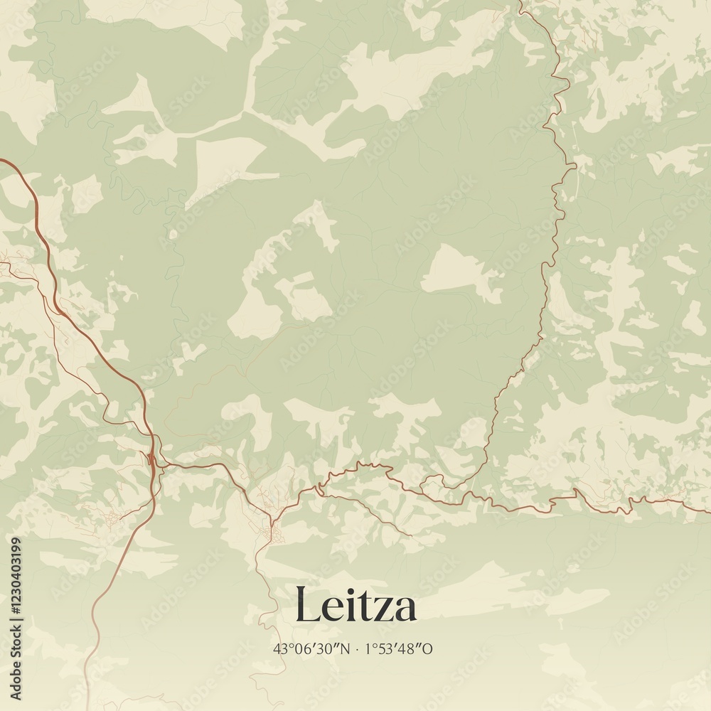 Fototapeta premium Retro Spanish map of Leitza, Comunidad Foral de Navarra. Vintage street map.