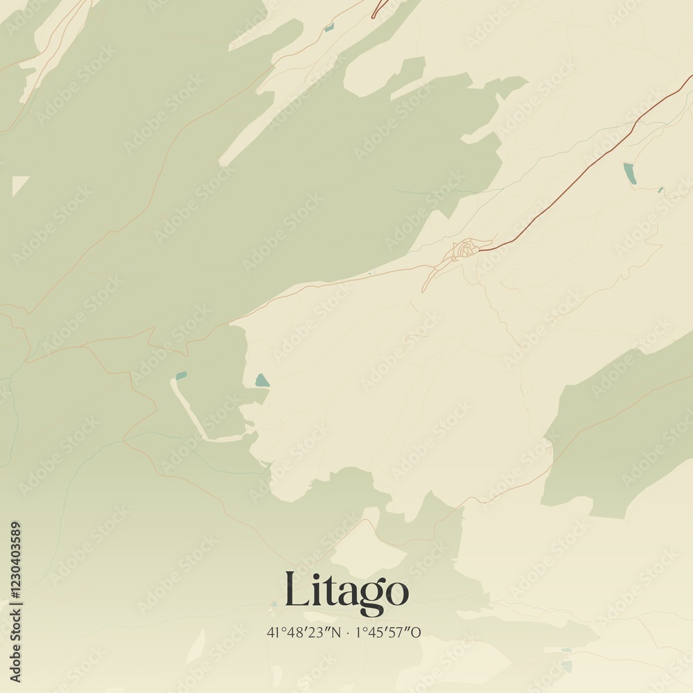 Fototapeta premium Retro Spanish map of Litago, Arag�n. Vintage street map.