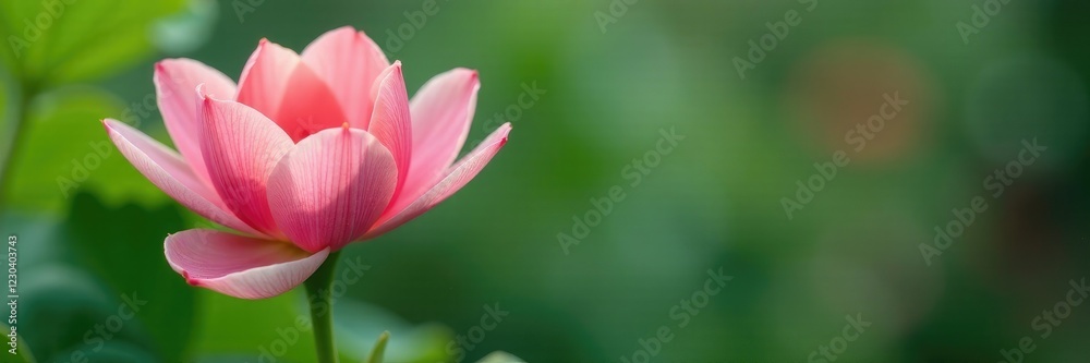 Soft pink petals unfurl on a fresh green stem, nature, floral stems Soft pink petals unfurl on a fresh green stem, nature, floral stems