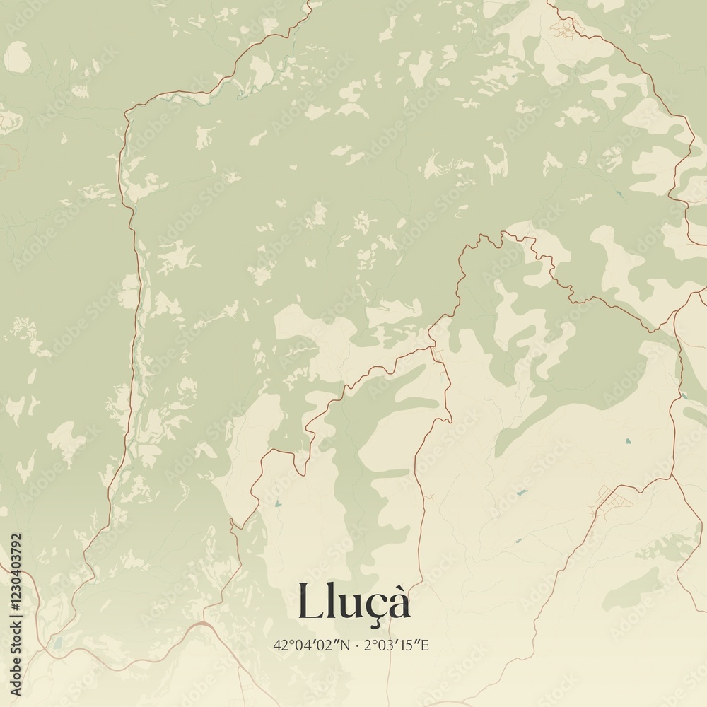Fototapeta premium Retro Spanish map of Llu��, Catalu�a. Vintage street map.
