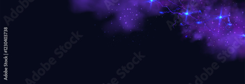 Powerful electrical current energy. Flash of lightning in a magic frame. Neon discharge in smoke effect.