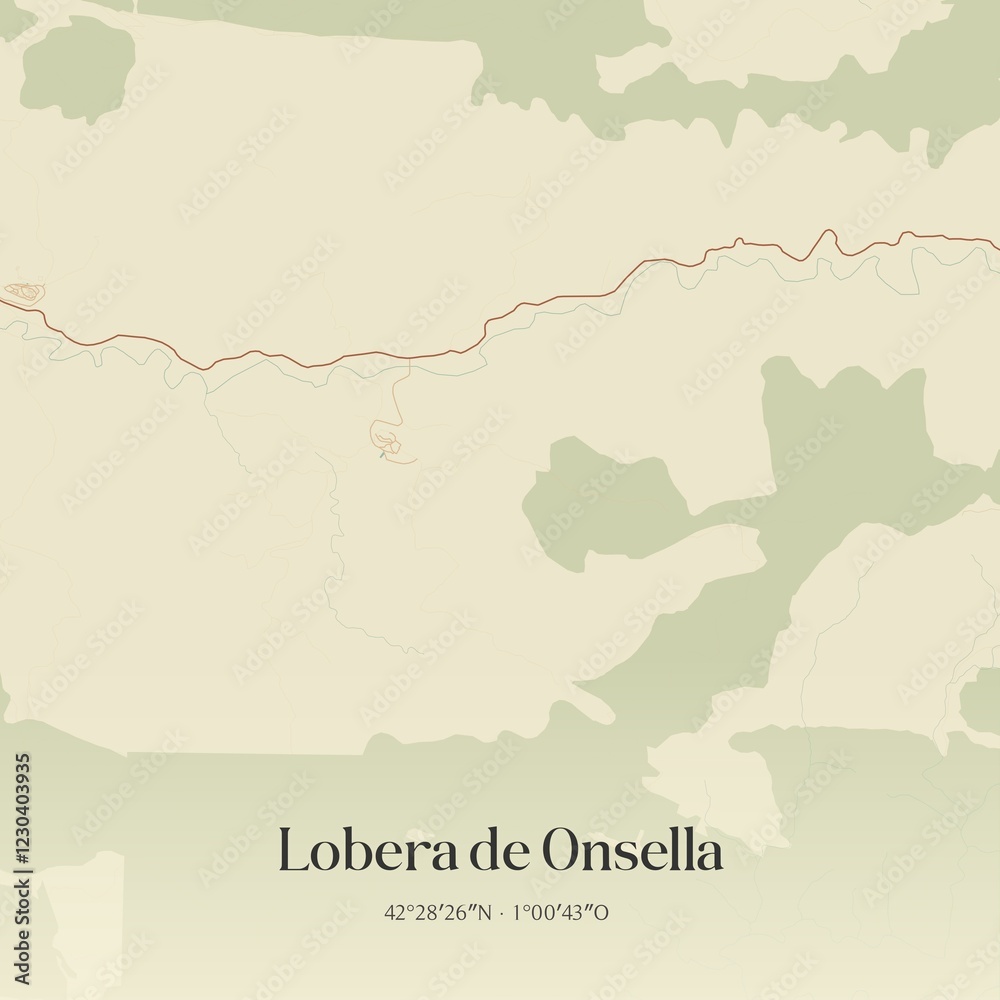 Fototapeta premium Retro Spanish map of Lobera de Onsella, Arag�n. Vintage street map.