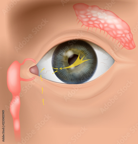 Human Tear Drainage System Anatomy. Lacrimal Apparatus and Tear Flow Pathway. Tear Duct Anatomy and Function Diagram. How Tears Flow
