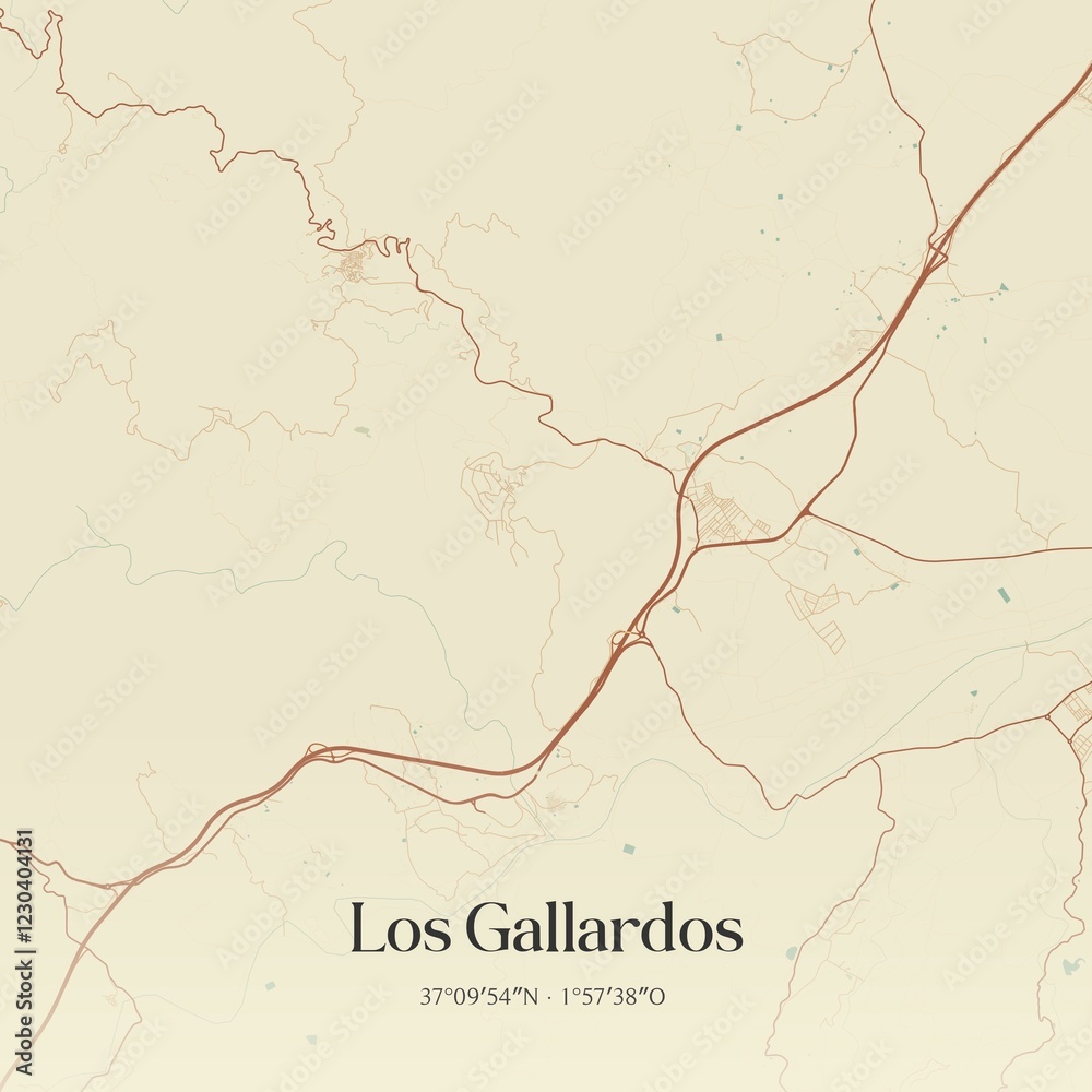 Retro Spanish map of Los Gallardos, Andaluc�a. Vintage street map.