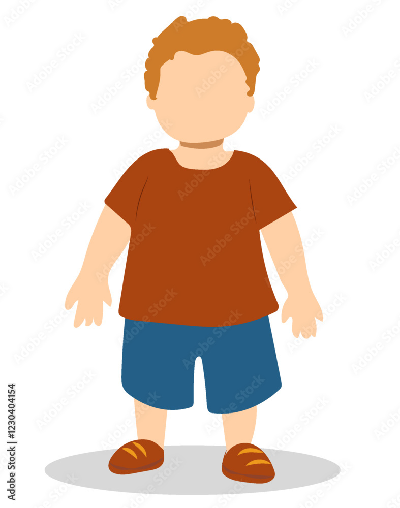 Vector illustration of a young boy standing confidently in casual summer attire against a minimal background Vector illustration of a young boy standing confidently in casual summer attire against a minimal background