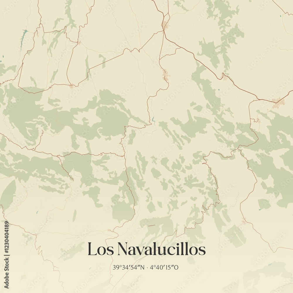 Fototapeta premium Retro Spanish map of Los Navalucillos, Castilla-La Mancha. Vintage street map.