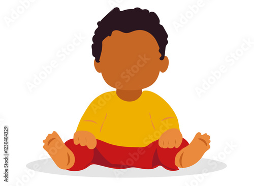 Cheerful baby sitting with a joyful expression in a playful environment during the daytime