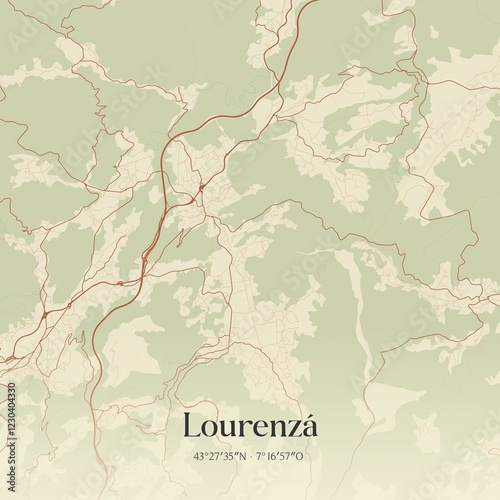 Retro Spanish map of Lourenz�, Galicia. Vintage street map. photo