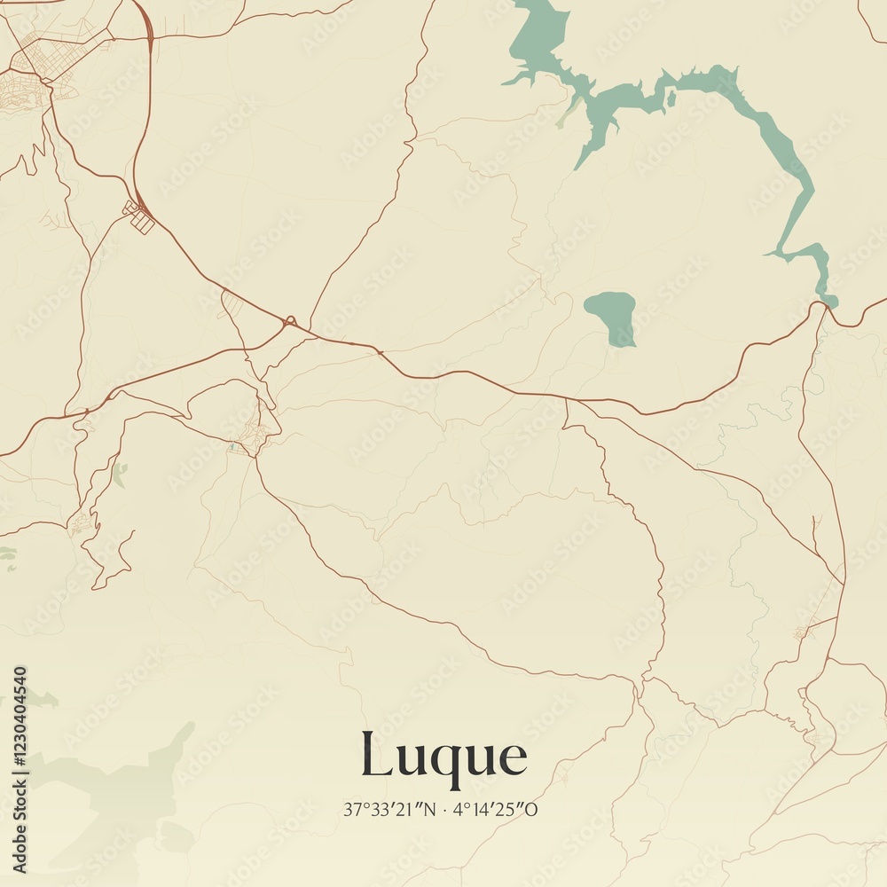 Fototapeta premium Retro Spanish map of Luque, Andaluc�a. Vintage street map.