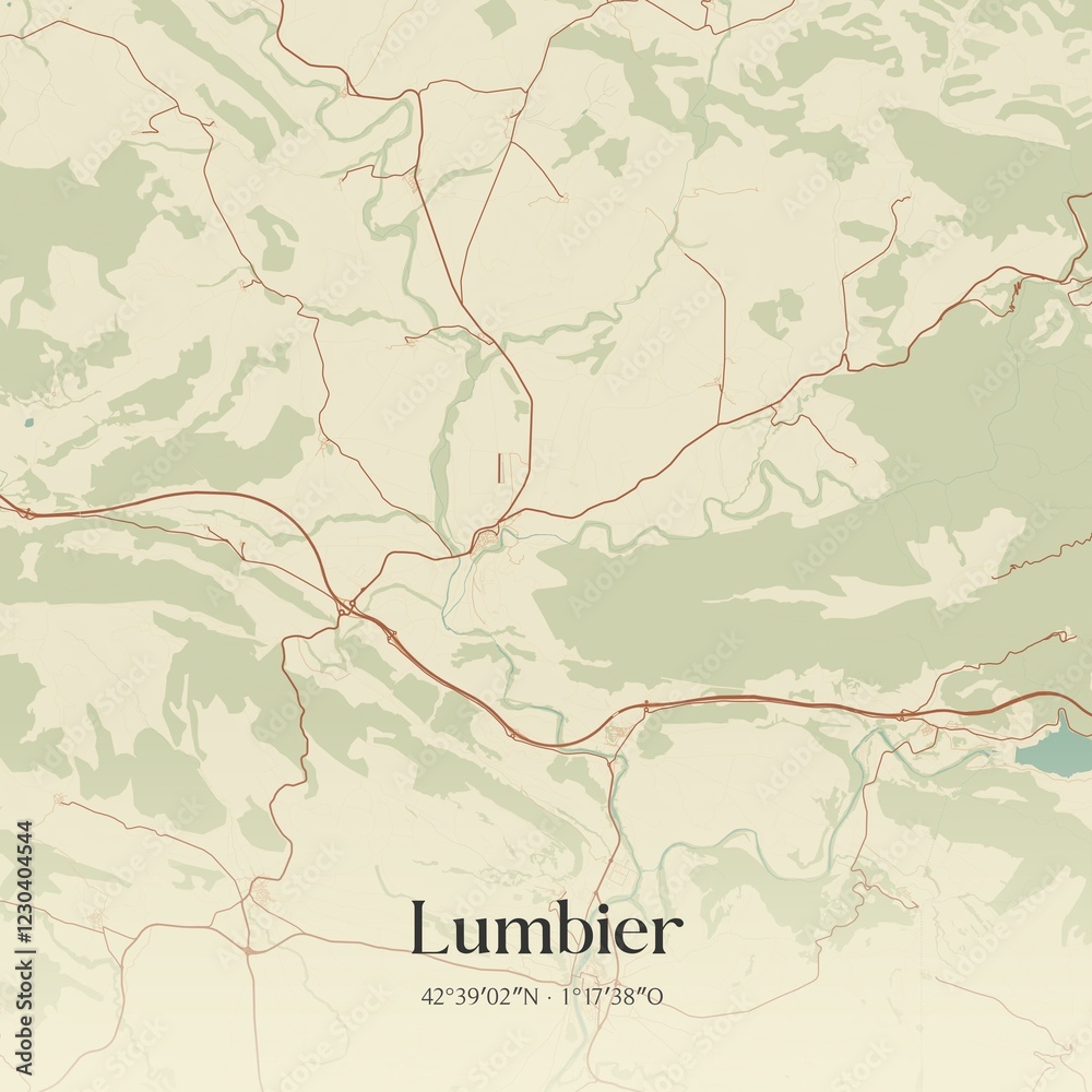 Fototapeta premium Retro Spanish map of Lumbier, Comunidad Foral de Navarra. Vintage street map.