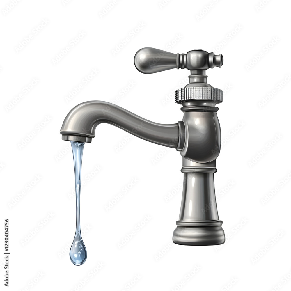 Water Tap with Flowing Water, Isolated on Transparent Background Water Tap with Flowing Water, Isolated on Transparent Background