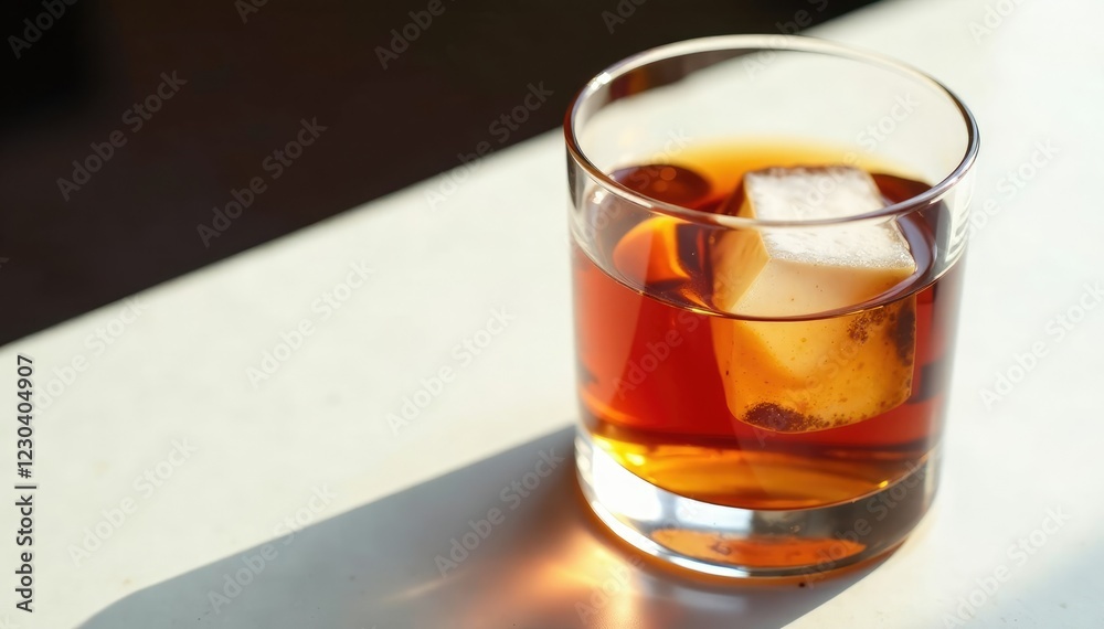Luxurious cognac beverage in a fine glass on a white surface, luxury, Luxurious cognac beverage in a fine glass on a white surface, luxury,