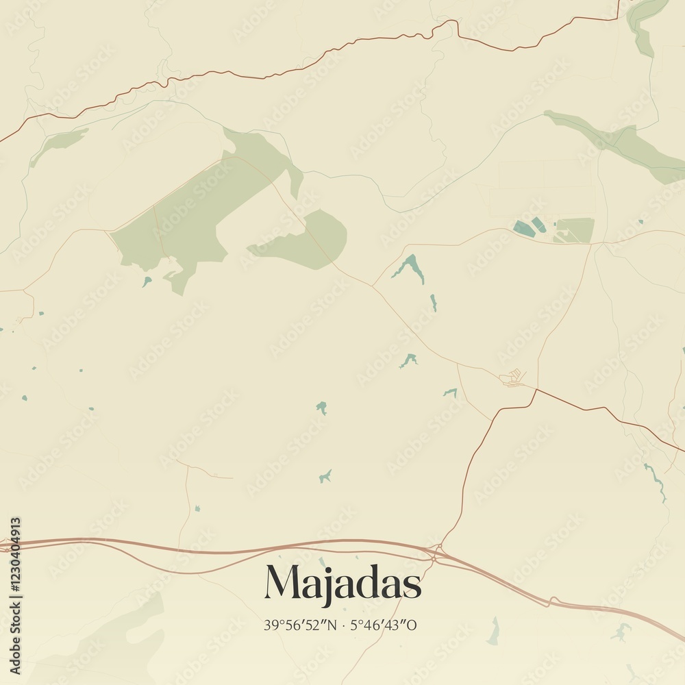 Obraz premium Retro Spanish map of Majadas, Extremadura. Vintage street map.
