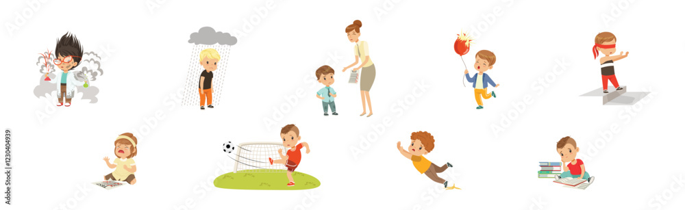 Fototapeta premium Little Children Character Failure and Mistake Vector Set