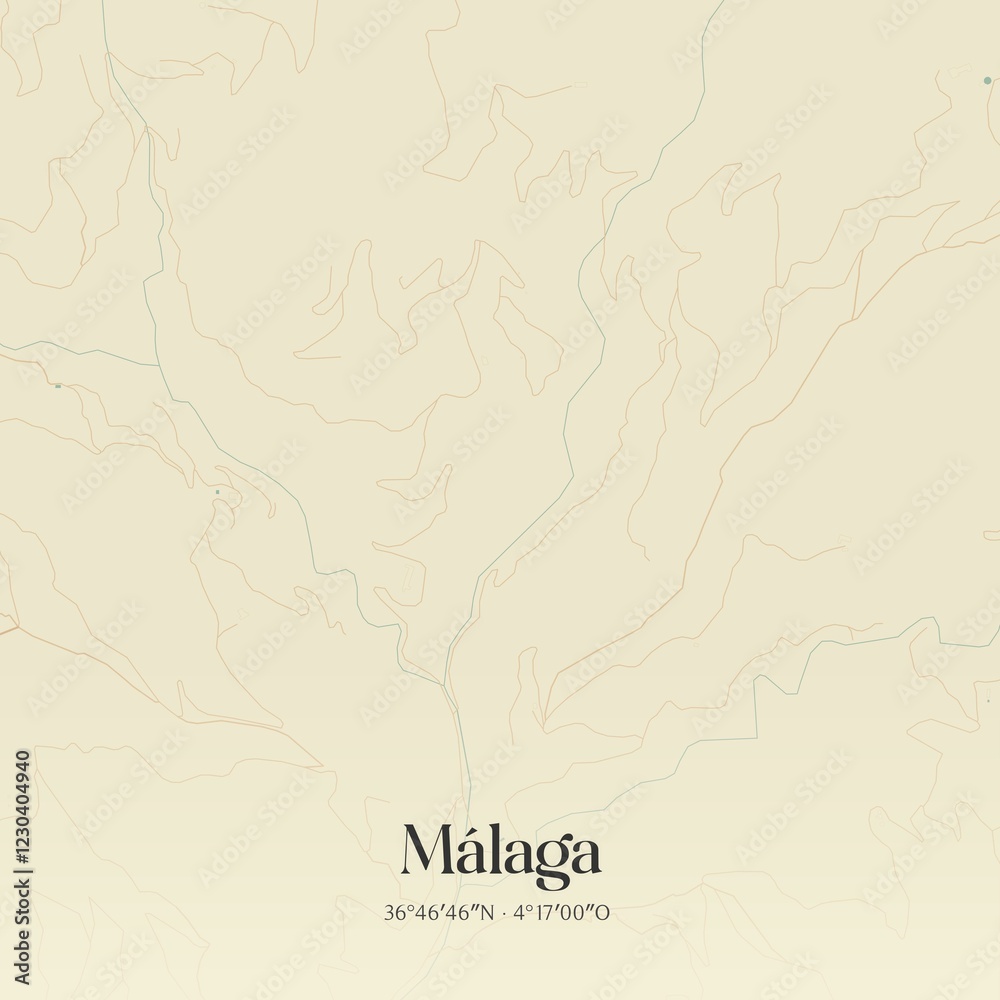 Fototapeta premium Retro Spanish map of M�laga, Andaluc�a. Vintage street map.