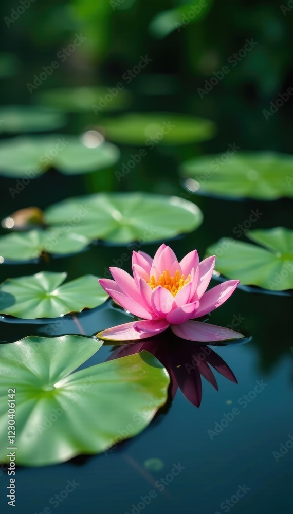 Serene lily pads float on a tranquil pond surface, water, peaceful, serene Serene lily pads float on a tranquil pond surface, water, peaceful, serene