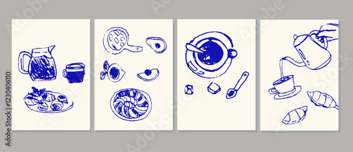 La dolce vita coffee breakfast posters set, design for kitchen decor and menu.