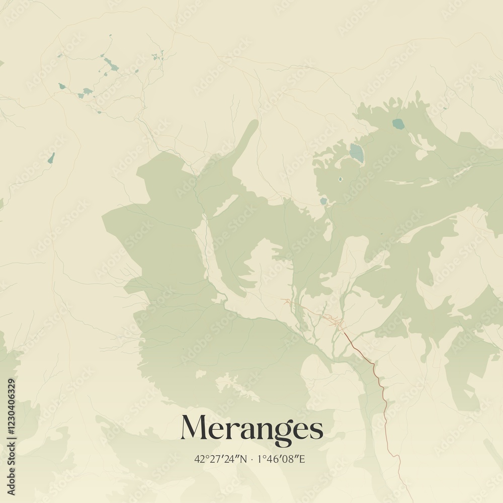 Fototapeta premium Retro Spanish map of Meranges, Catalu�a. Vintage street map.
