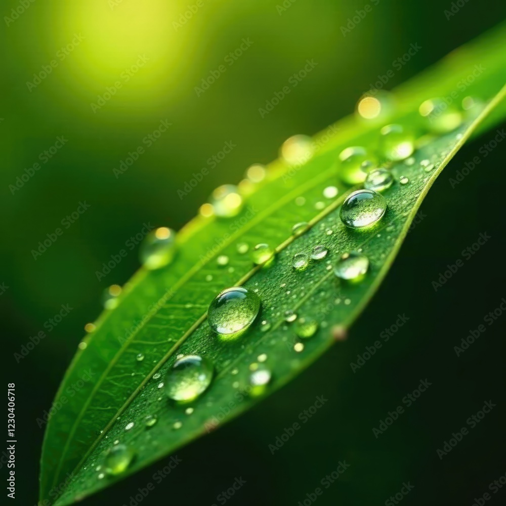 Shimmering water droplets on a leaf with glimmering sunlight, droplets, leaf Shimmering water droplets on a leaf with glimmering sunlight, droplets, leaf