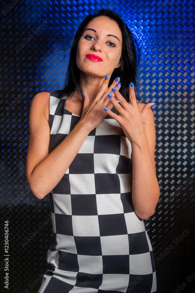 Girl in a checkerboard dress