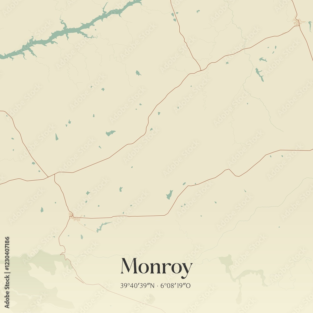 Fototapeta premium Retro Spanish map of Monroy, Extremadura. Vintage street map.