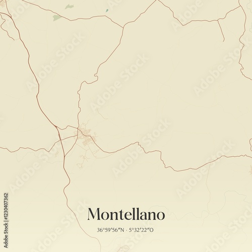 Retro Spanish map of Montellano, Andaluc�a. Vintage street map. photo