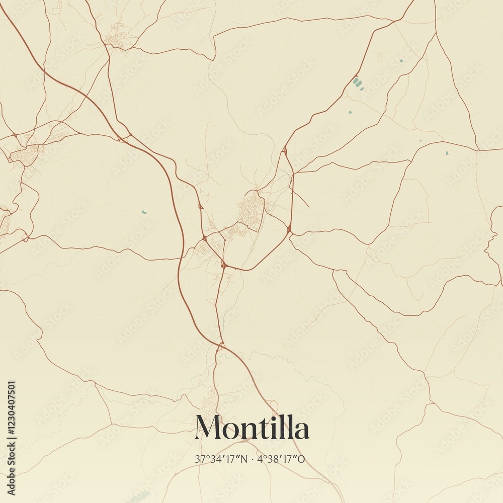 Fototapeta premium Retro Spanish map of Montilla, Andaluc�a. Vintage street map.