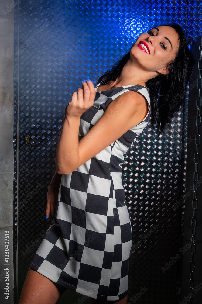Girl in a checkerboard dress