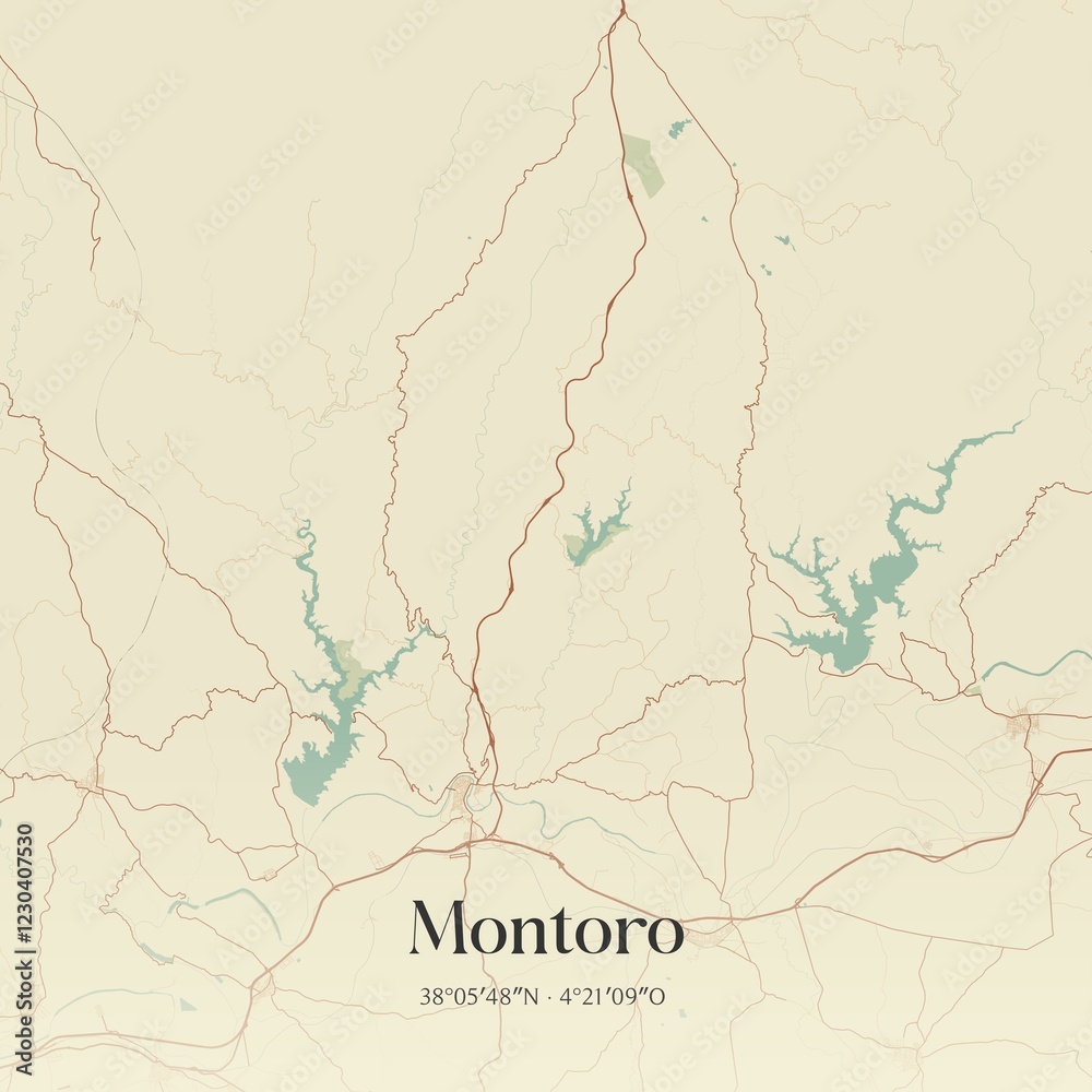 Obraz premium Retro Spanish map of Montoro, Andaluc�a. Vintage street map.
