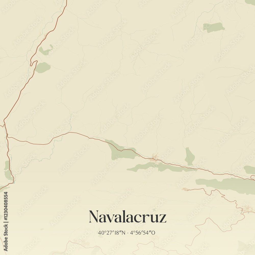 Fototapeta premium Retro Spanish map of Navalacruz, Castilla y Le�n. Vintage street map.