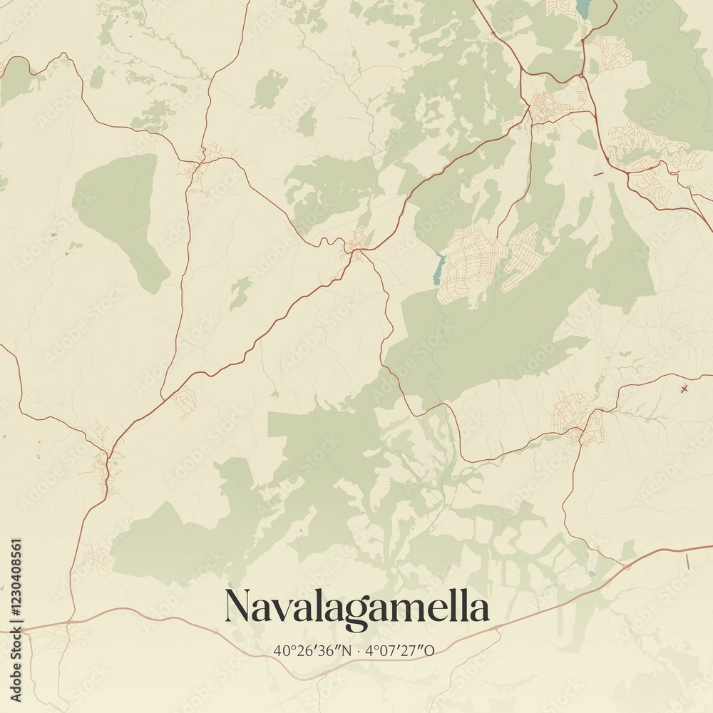 Fototapeta premium Retro Spanish map of Navalagamella, Comunidad de Madrid. Vintage street map.