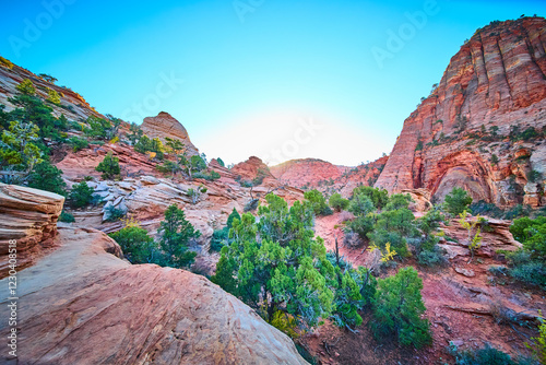 Zion National Park Red Rock Layers at Sunrise Eye-Level View photo