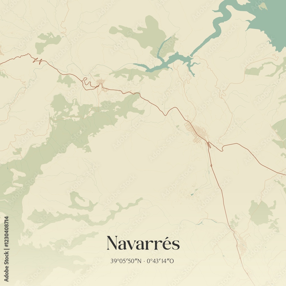 Fototapeta premium Retro Spanish map of Navarr�s, Comunidad Valenciana. Vintage street map.
