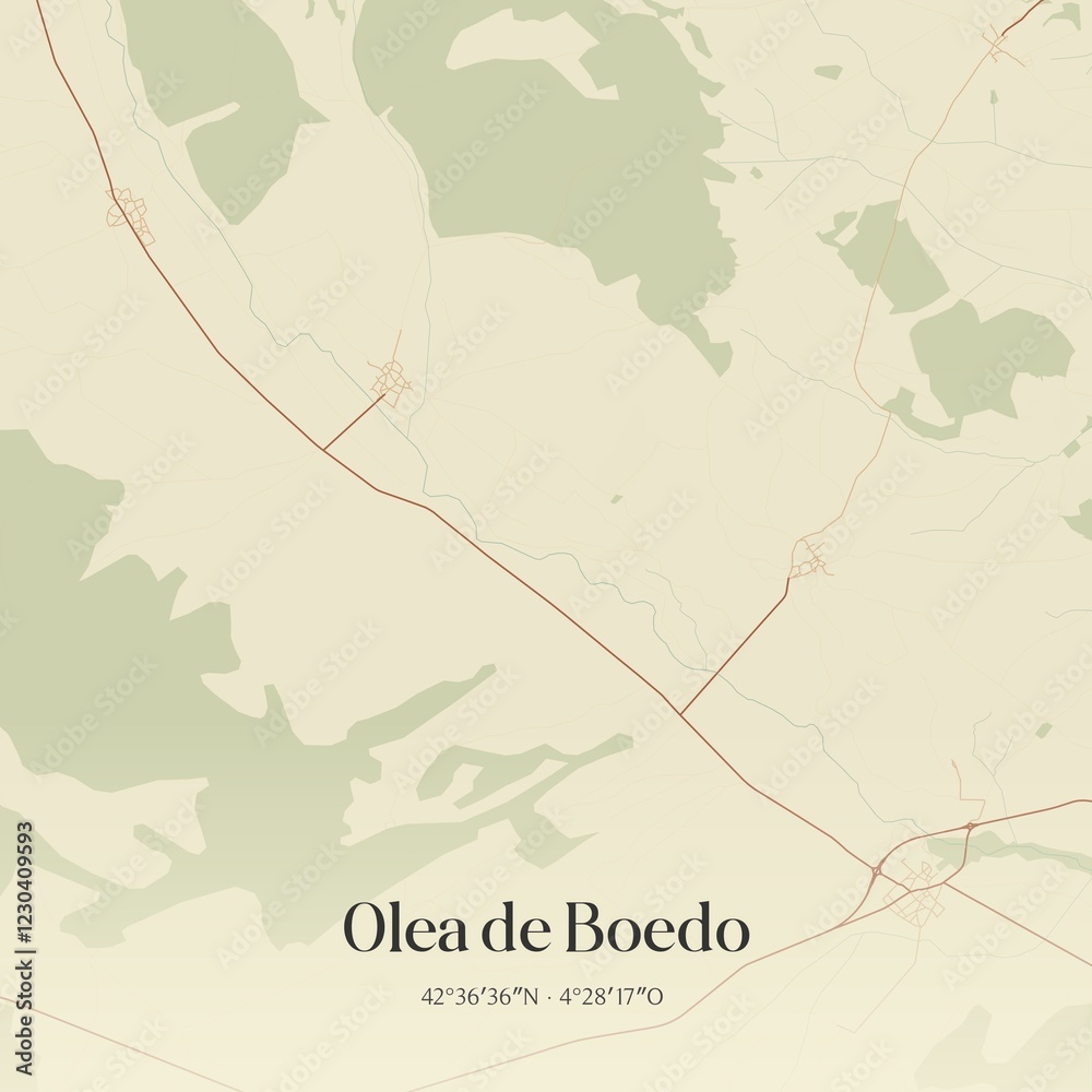 Fototapeta premium Retro Spanish map of Olea de Boedo, Castilla y Le�n. Vintage street map.