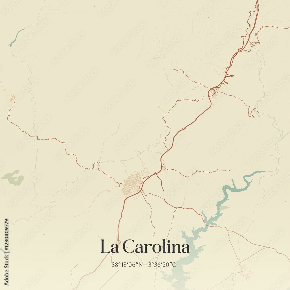Fototapeta premium Retro Spanish map of La Carolina, Andaluc�a. Vintage street map.