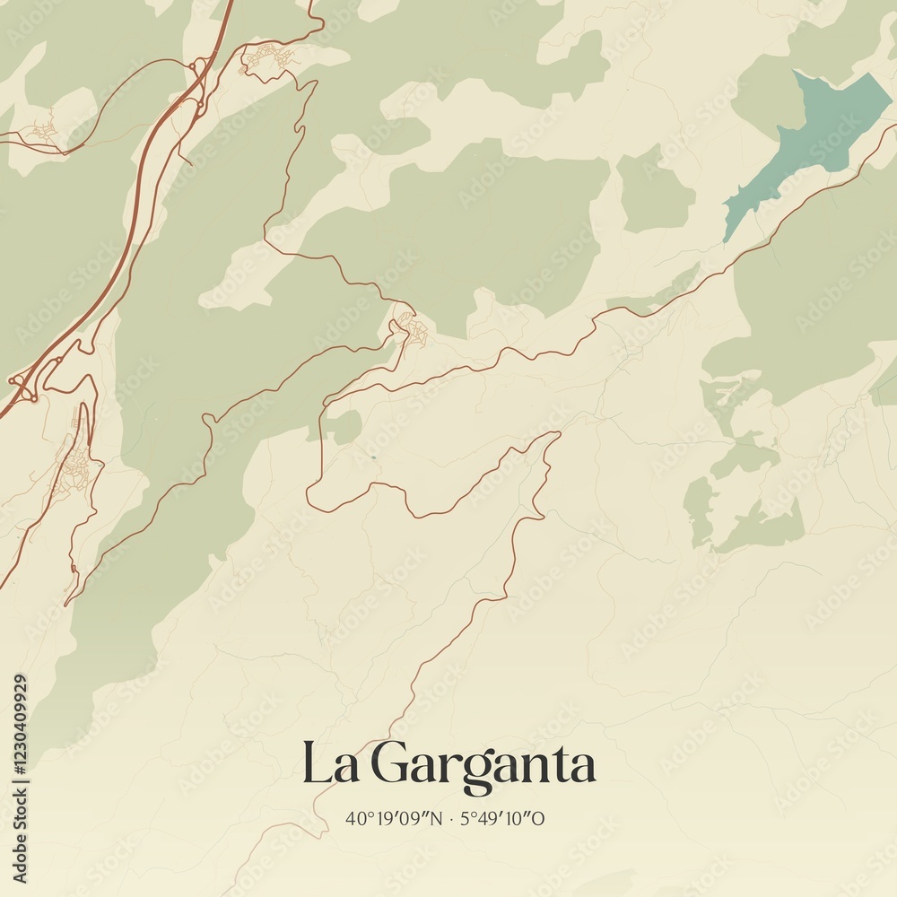 Fototapeta premium Retro Spanish map of La Garganta, Extremadura. Vintage street map.