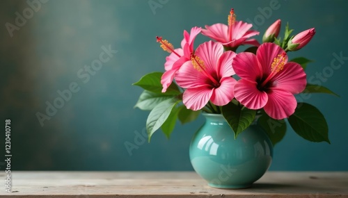 Wallpaper Mural Colorful arrangement of rose-pink hibiscus in vase, botanical, decorative Torontodigital.ca