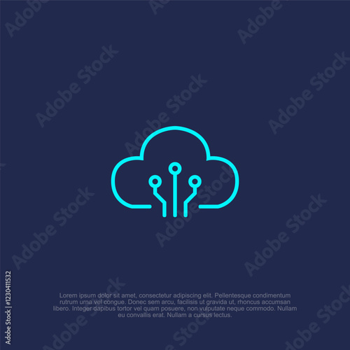 Outline line art minimalist cloud tech logo with a futuristic and digital aesthetic, perfect for technology startups, cloud computing, and modern IT companies