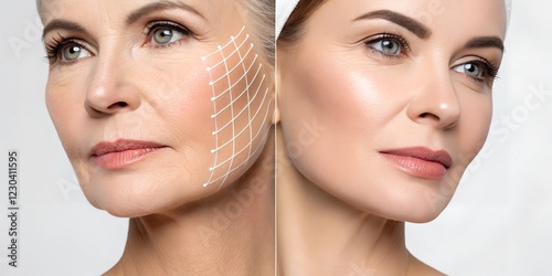 Before and after picture of a French lift – thread lifting for face tightening and skin rejuvenation