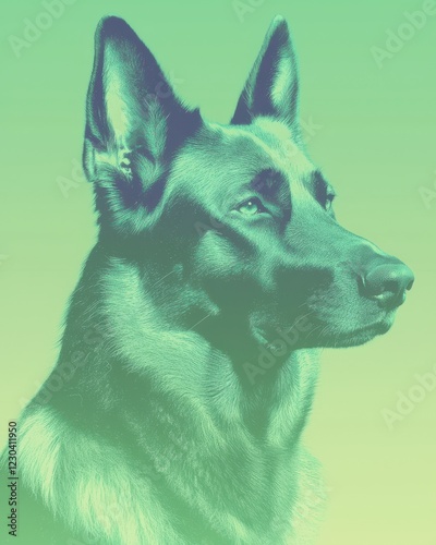 Majestic german shepherd portrait solid emerald green background animal confident canine artistic viewpoint photo