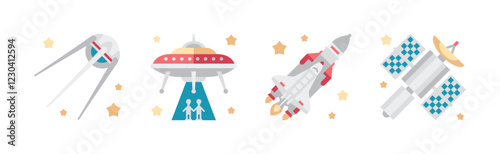 Outer Space and Universe as Aerospace Flat Object Vector Set