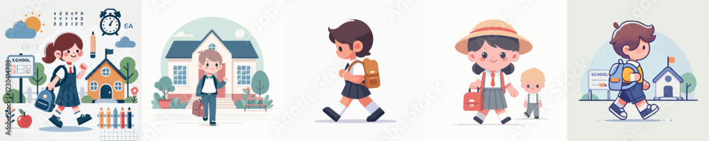 vector collection of children going to school vector collection of children going to school