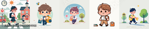 vector collection of children going to school