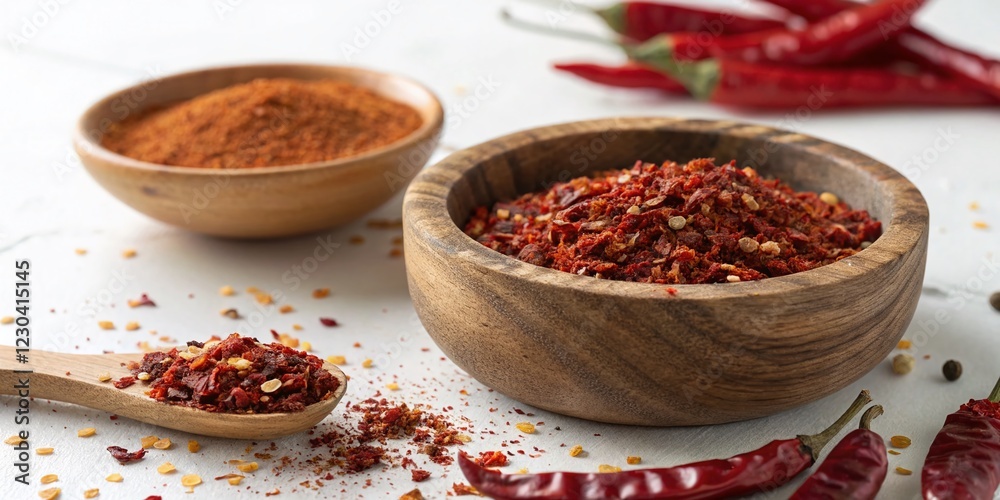 Rustic Wooden Bowl of Cayenne Pepper - Spicy Ingredient Stock Photo Rustic Wooden Bowl of Cayenne Pepper - Spicy Ingredient Stock Photo