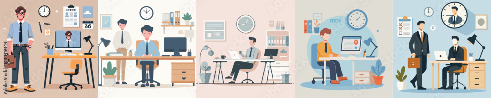 vector set of young office workers vector set of young office workers