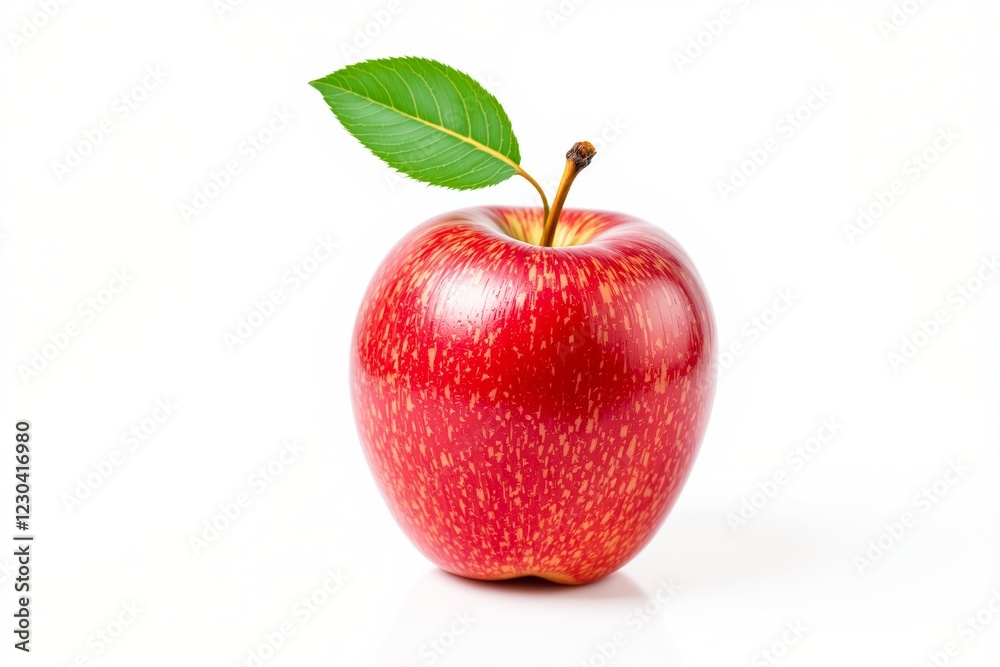 Fresh red apple with green leaf on white background. Fresh red apple with green leaf on white background.