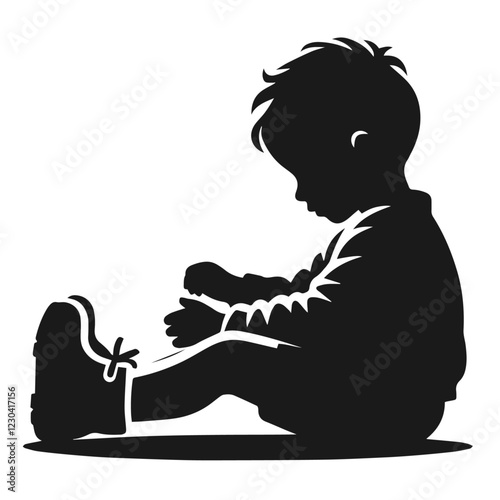 Clean black and white vector silhouette of child on white background